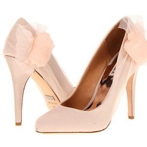 Badgley Mischka Blush Heels with Tulle Flower